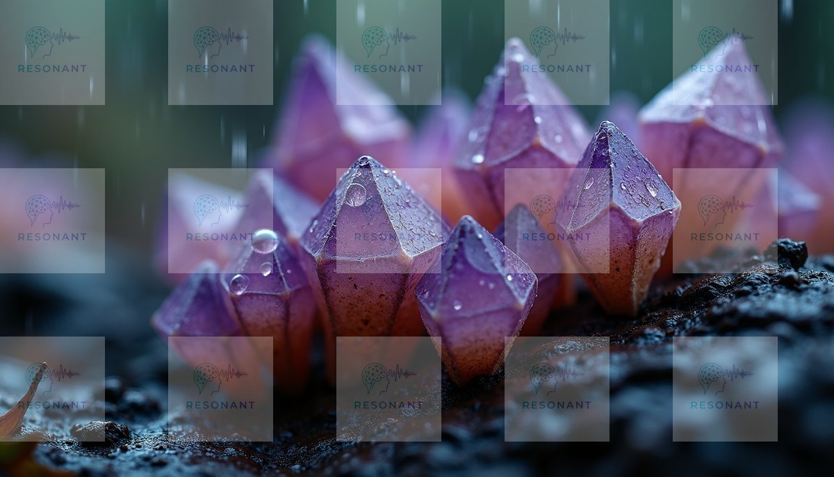 Watermarked preview — Amethyst Crystal Fungi in Rain Macro