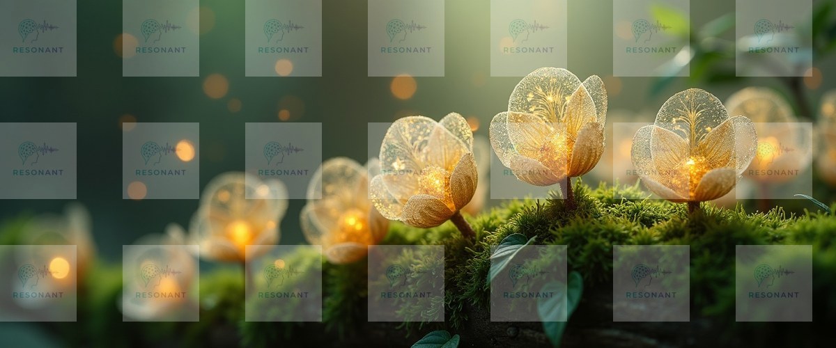 Watermarked preview — Enchanted Luminous Flowers on Mossy Branch