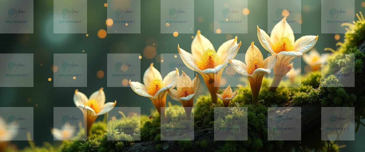 Watermarked preview — Enchanted Glowing Blossoms on Mossy Branch