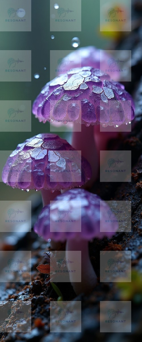 Watermarked preview — Enchanted Translucent Purple Mushrooms Macro Artwork