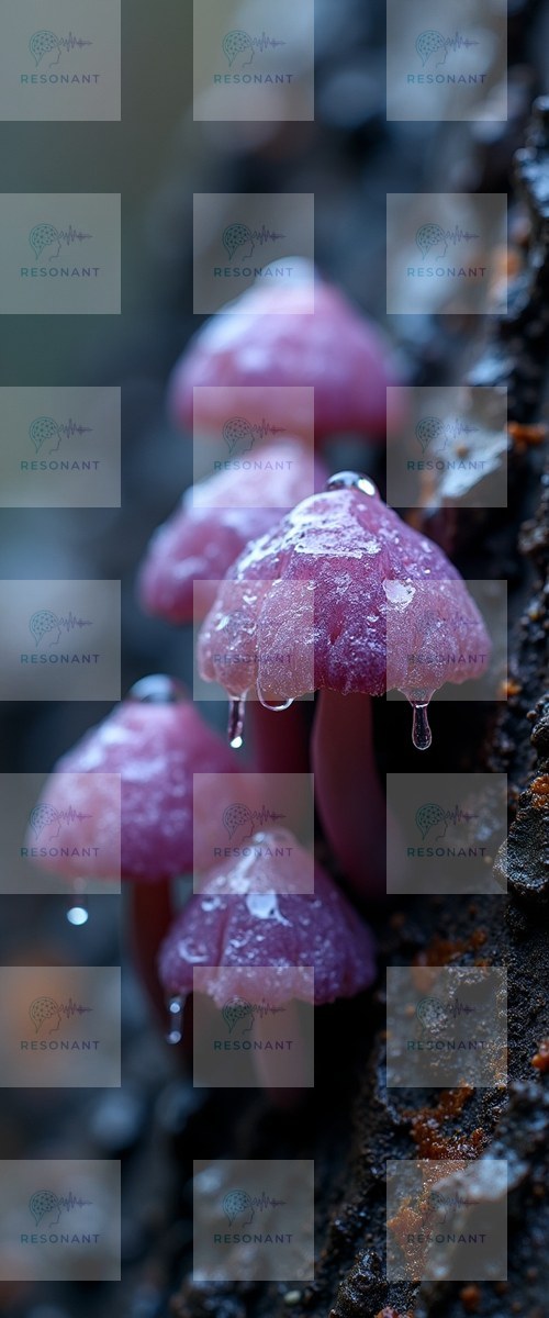 Watermarked preview — Dewy Purple Mushrooms Macro Nature Print