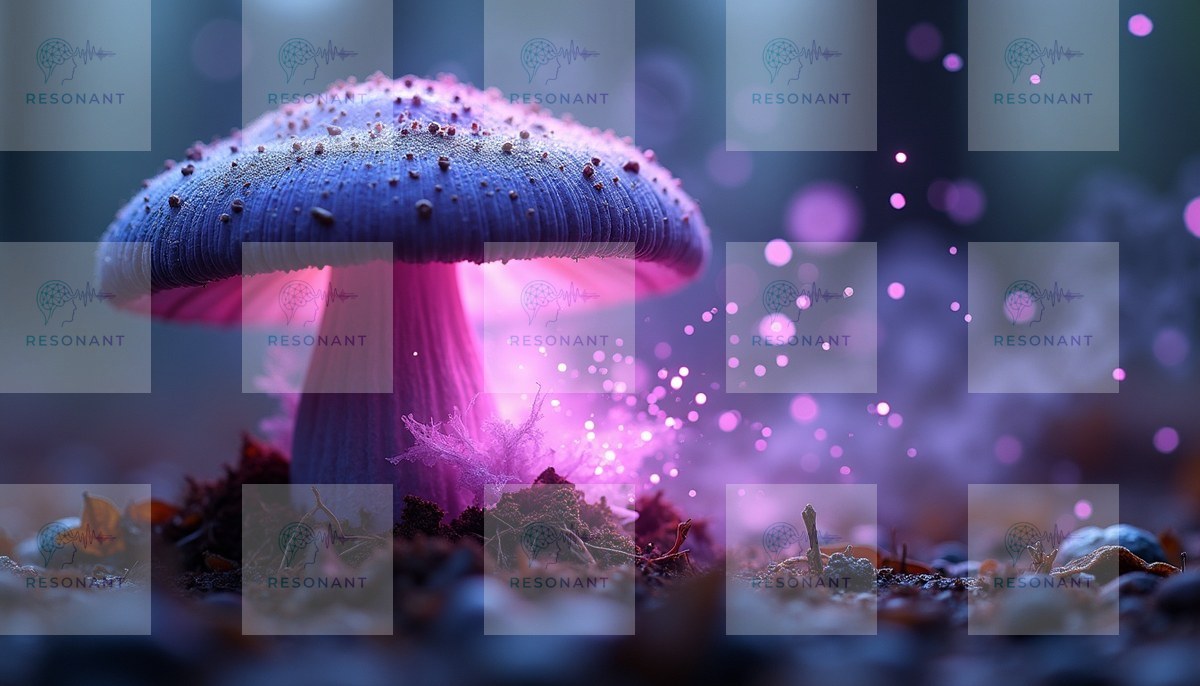 Watermarked preview — Bioluminescent Glowing Mushroom Fantasy Art Print
