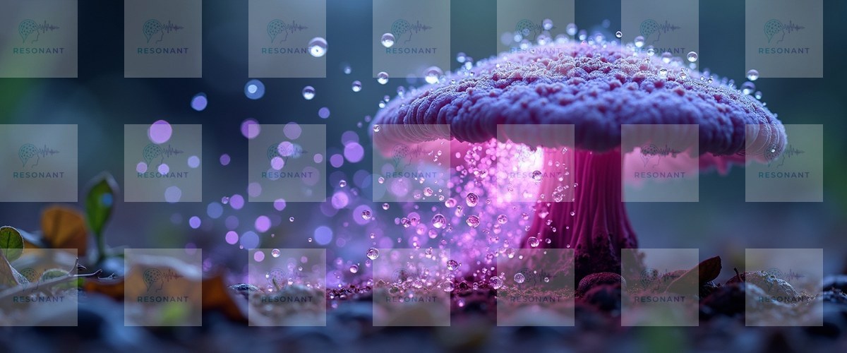 Watermarked preview — Bioluminescent Purple Mushroom Fantasy Macro Art
