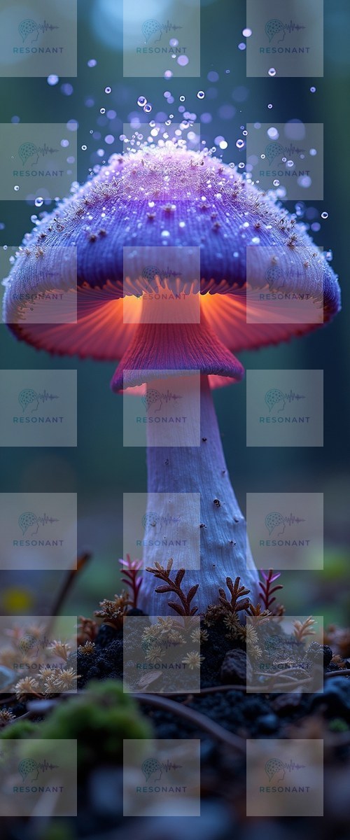 Watermarked preview — Enchanted Glowing Purple Mushroom Art Print
