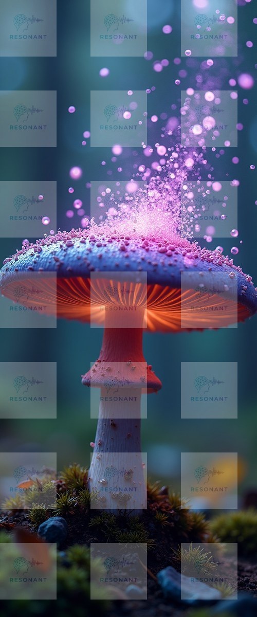Watermarked preview — Enchanted Bioluminescent Mushroom Fantasy Art Print