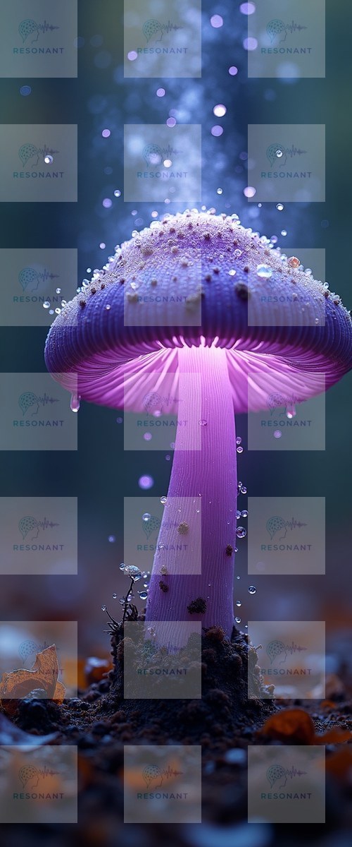 Watermarked preview — Glowing Purple Fantasy Mushroom Macro Art
