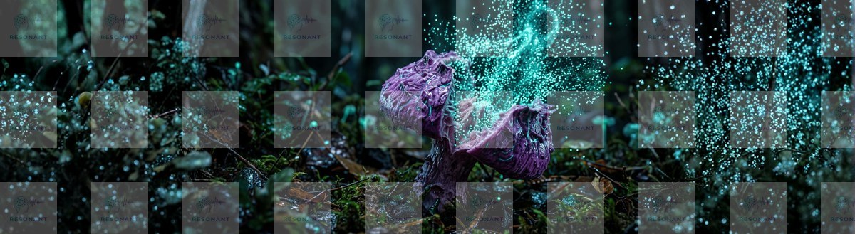 Watermarked preview — Mystical Bioluminescent Mushroom Panoramic Forest Art