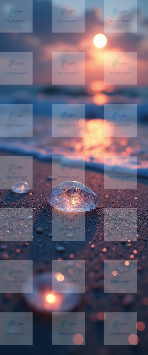 Watermarked preview — Glowing Glass Crystal on Sunset Beach