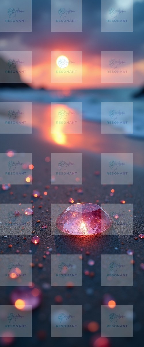 Watermarked preview — Glowing Pink Crystal on Sunset Beach
