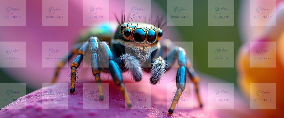 Watermarked preview — Vibrant Iridescent Jumping Spider Macro Artwork