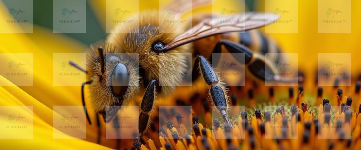 Watermarked preview — Golden Honeybee Macro Sunflower Canvas Art