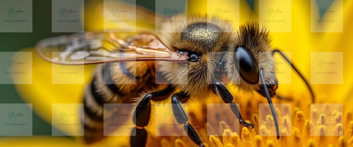 Watermarked preview — Golden Honeybee Macro Nature Canvas Print
