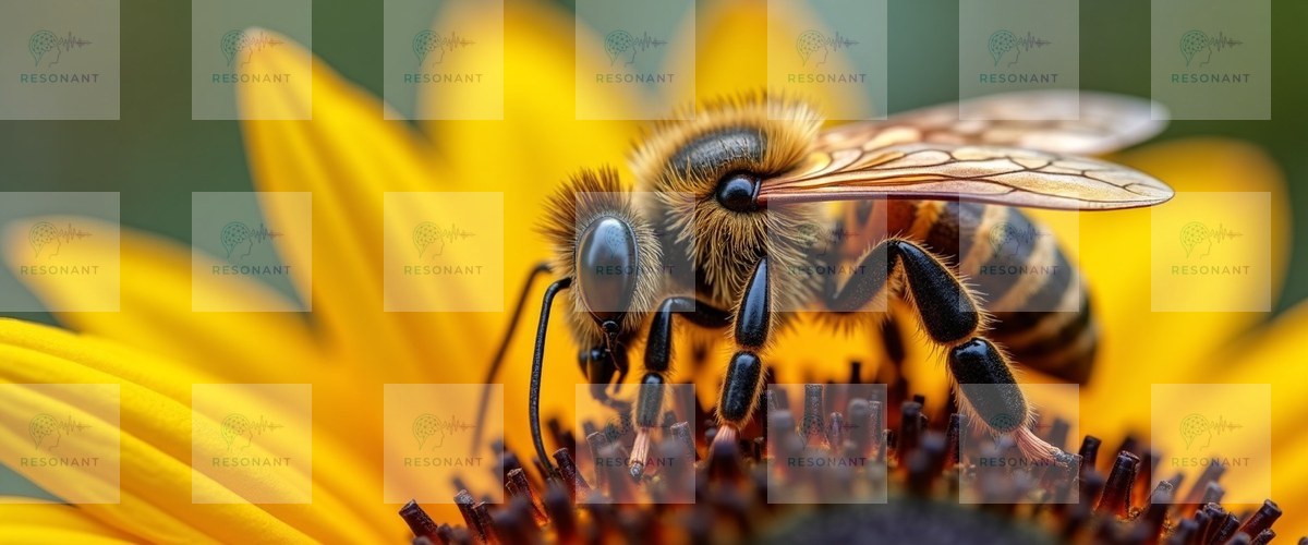 Watermarked preview — Honeybee on Sunflower Macro Art Print