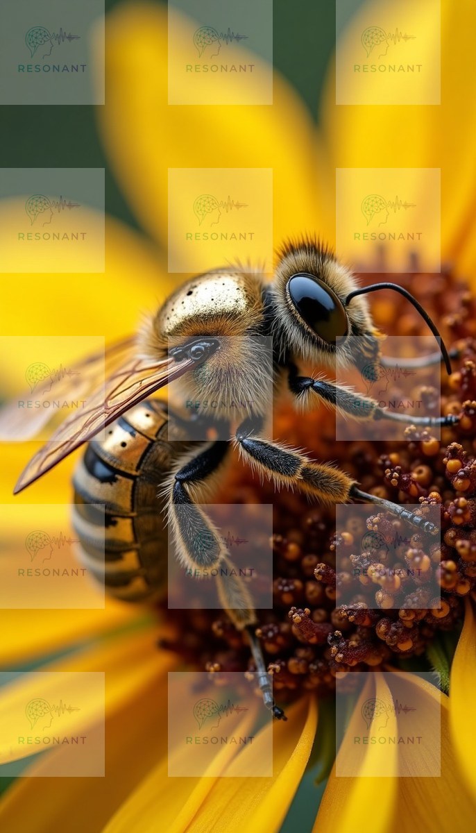 Watermarked preview — Golden Cyber Bee on Vibrant Sunflower