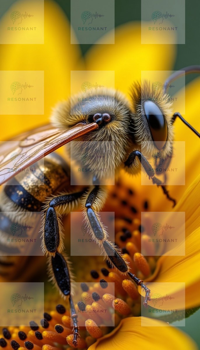 Watermarked preview — Golden Honeybee Macro Floral Canvas Print