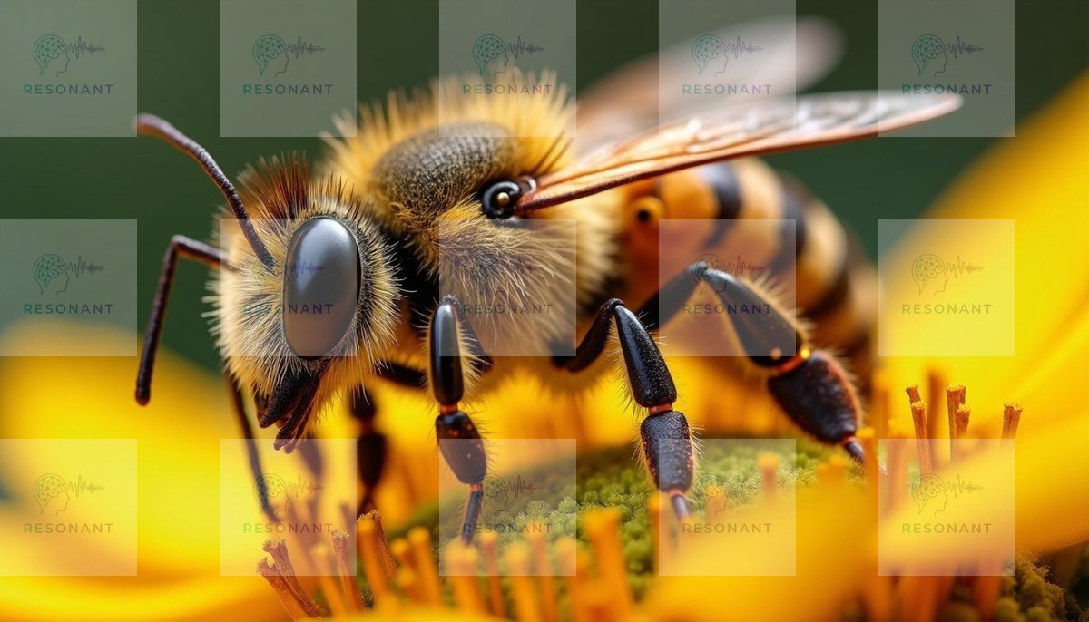Watermarked preview — Golden Honeybee Macro Flower Canvas Print