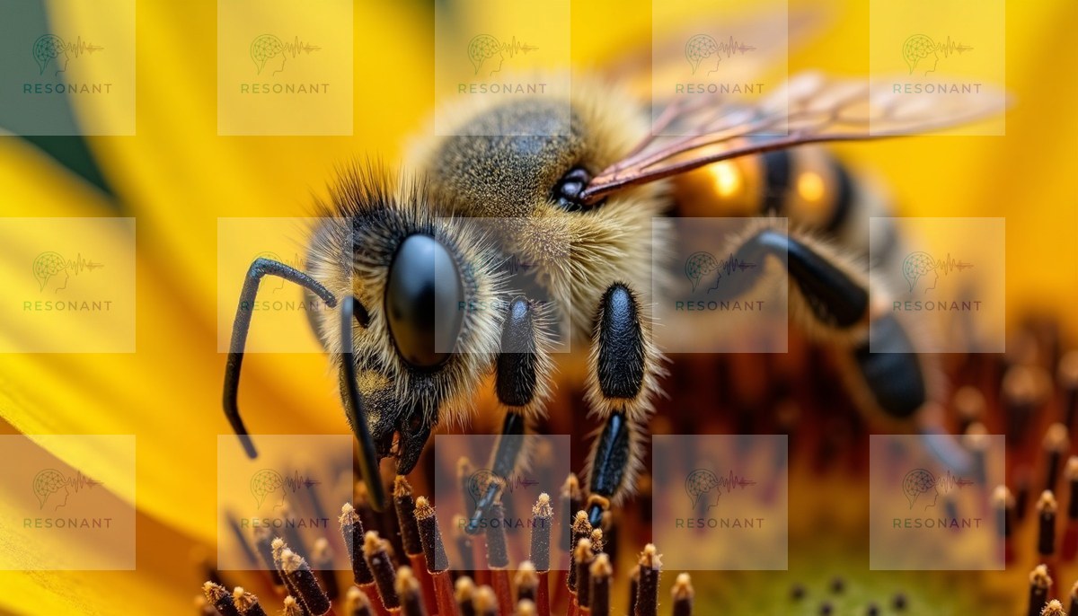 Watermarked preview — Golden Macro Honeybee on Sunflower Wall Art