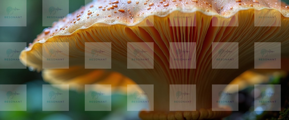 Watermarked preview — Glowing Golden Mushroom Macro Nature Print