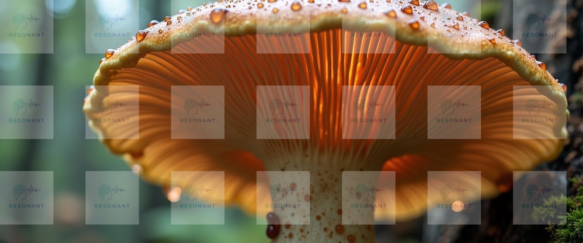 Watermarked preview — Luminous Golden Forest Mushroom Macro Art