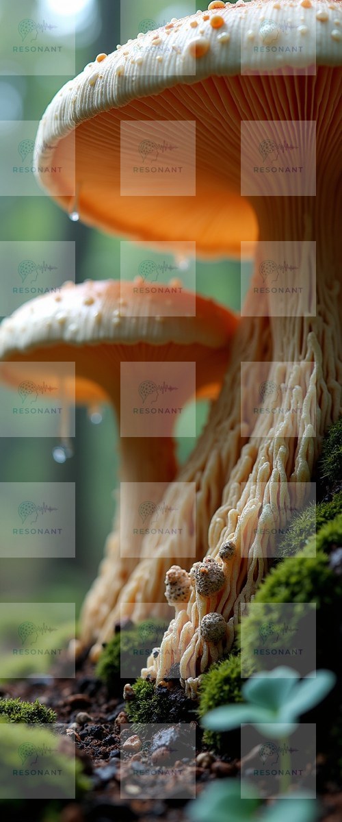 Watermarked preview — Luminous Forest Mushrooms Macro Art