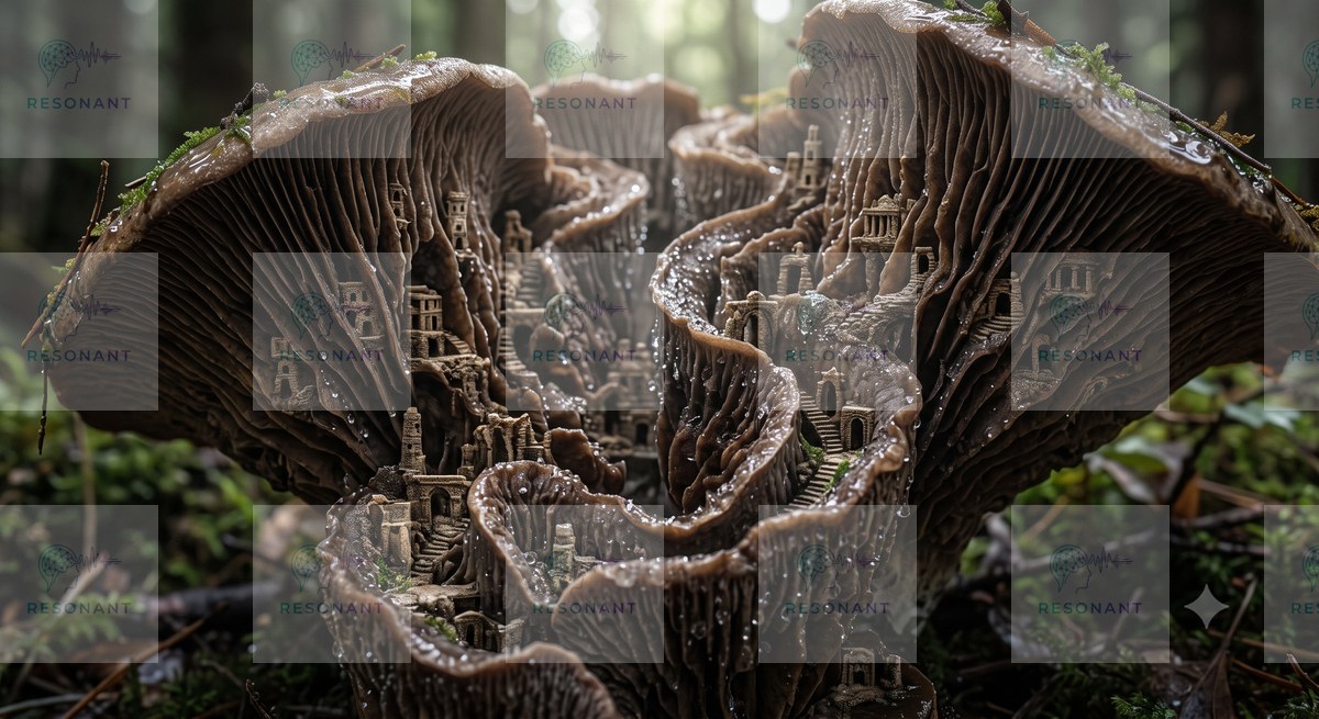 Watermarked preview — Intricate Miniature City Carved in Mushroom Macro Art
